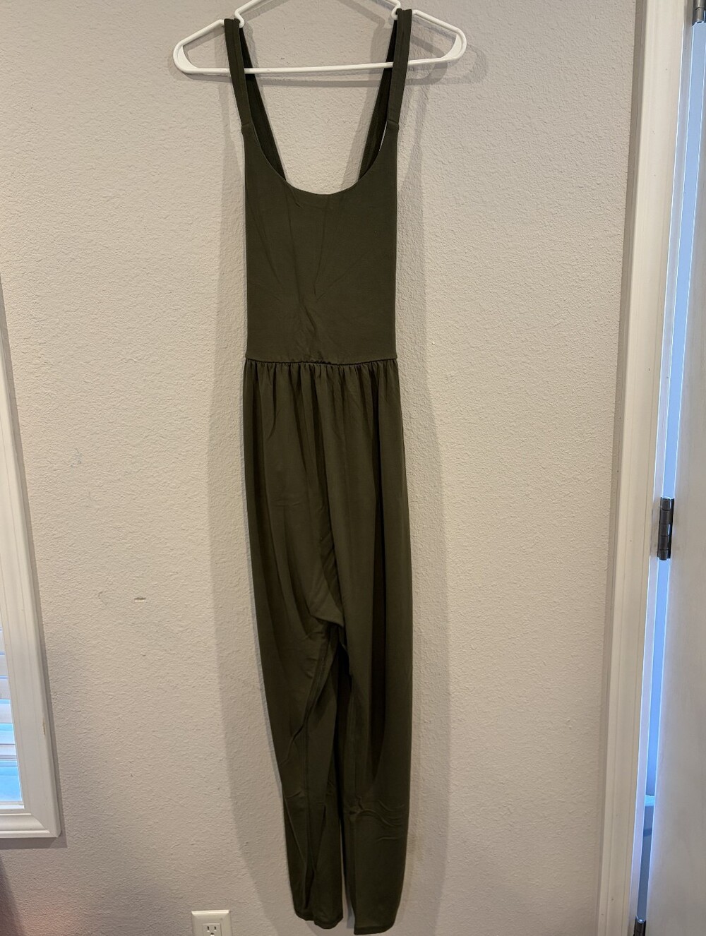 Imbodhi Womens Classic Comfy Lounge Moss Green Harem Sleeveless Jumpsuit Size 1X